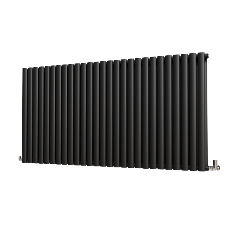 Sorrento Midnight Black Horizontal Oval Designer Radiator 800x1593mm Double Panel 8218 BTU