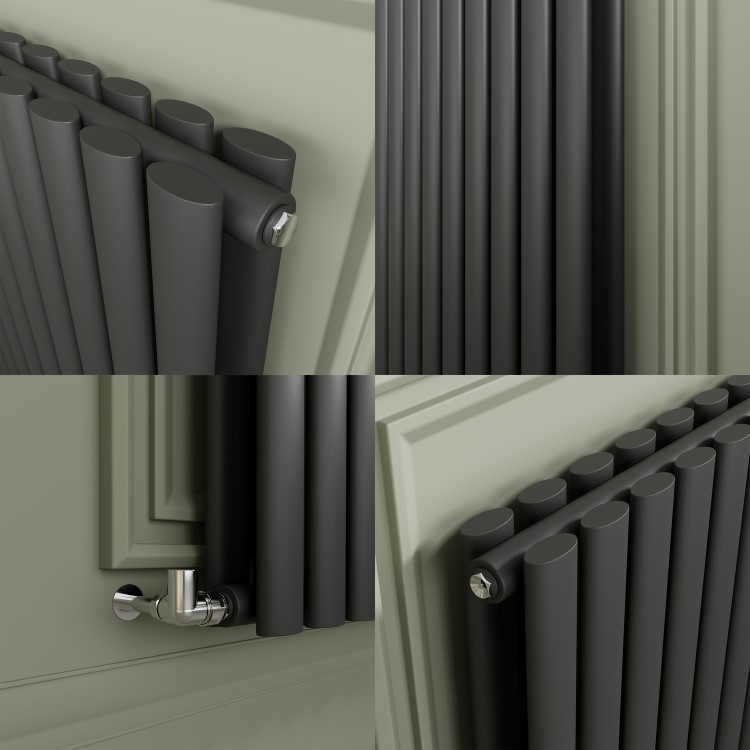 Sorrento Anthracite Horizontal Oval Designer Radiator 800x1593mm Double Panel 8218 BTU