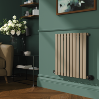 Beige Grey Horizontal Smart Electric Radiator with Wi-Fi Thermostat - 600W - H600xW590mm - Bathroom Safe