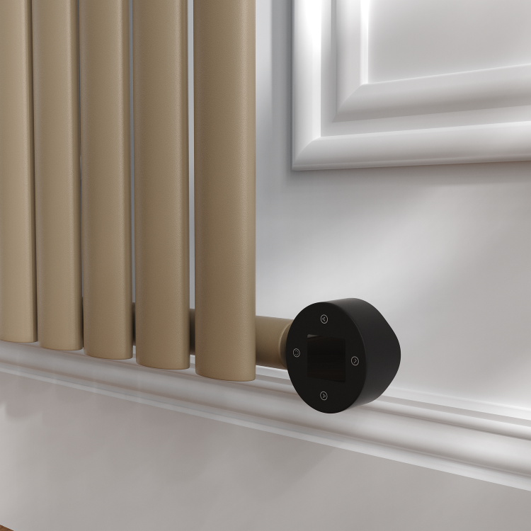 Beige Grey Horizontal Smart Electric Radiator with Wi-Fi Thermostat - 600W - H600xW590mm - Bathroom Safe