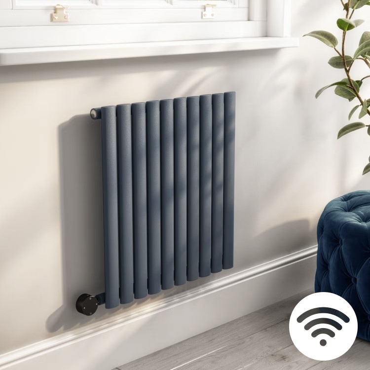 Anthracite Horizontal Smart Electric Radiator with Wi-Fi Thermostat - 0.6kW - H600xW590mm - Bathroom Safe