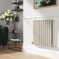 Linen Horizontal Smart Electric Radiator with Wi-Fi Thermostat - 600W - H600xW590mm - Bathroom Safe
