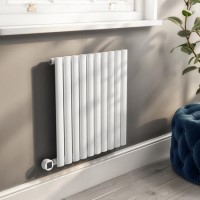 White Horizontal Smart Electric Radiator with Wi-Fi Thermostat - 0.6kW - H600xW590mm - Bathroom Safe
