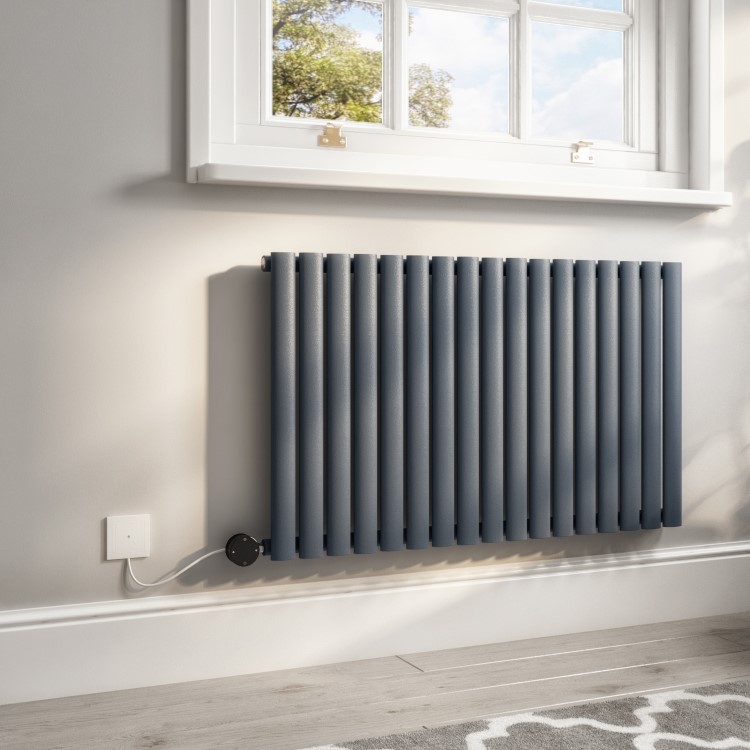 Anthracite Horizontal Smart Electric Radiator with Wi-Fi Thermostat - 1.2kW - H600xW1003mm - Bathroom Safe