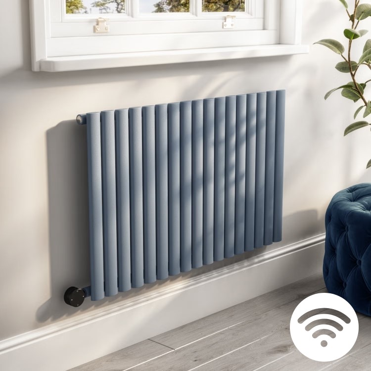 Light Grey Horizontal Smart Electric Radiator with Wi-Fi Thermostat - 1.2kW - H600xW1003mm - Bathroom Safe