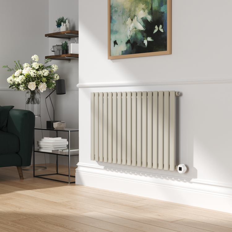 Linen Horizontal Smart Electric Radiator with Wi-Fi Thermostat - 1200W - H600xW1000mm - Bathroom Safe