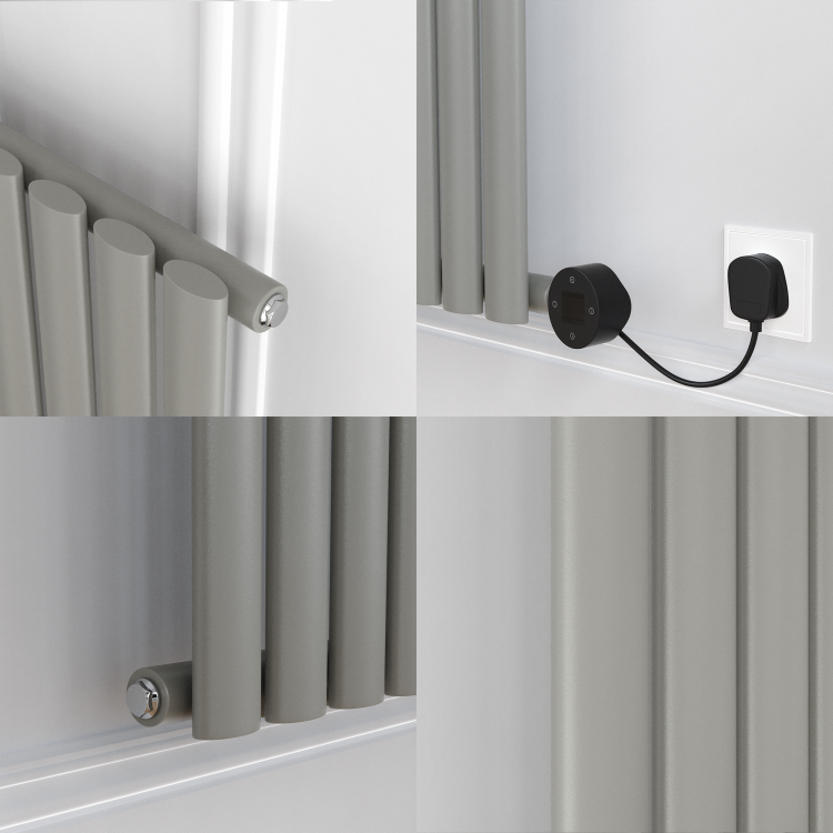 Smoked Stone Horizontal Smart Electric Radiator with Wi-Fi Thermostat - 1200W - H600xW1000mm - Bathroom Safe