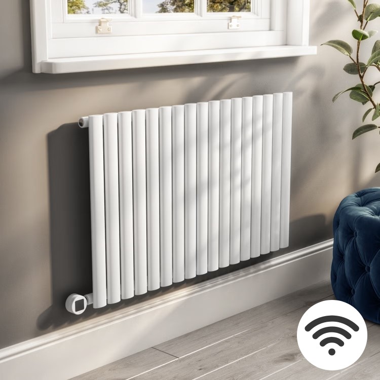 White Horizontal Smart Electric Radiator with Wi-Fi Thermostat - 1.2kW - H600xW1003mm - Bathroom Safe