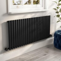 Midnight Black Horizontal Smart Electric Radiator with Wi-Fi Thermostat - 2kW - H600xW1416mm - Bathroom Safe
