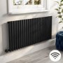 Midnight Black Horizontal Smart Electric Radiator with Wi-Fi Thermostat - 2kW - H600xW1416mm - Bathroom Safe