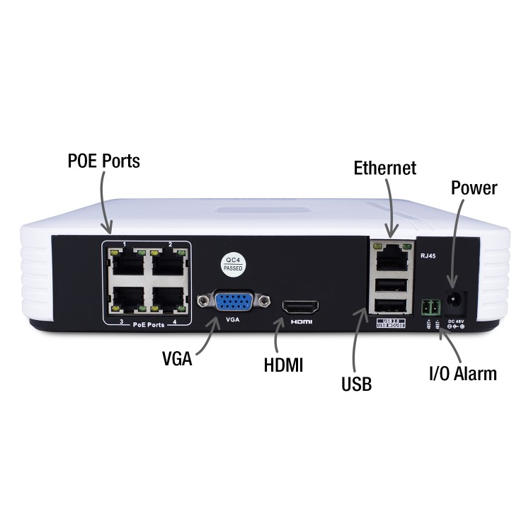 electriQ 4 Channel POE HD 1080p/960p IP Network Video Recorder with 1TB Hard Drive