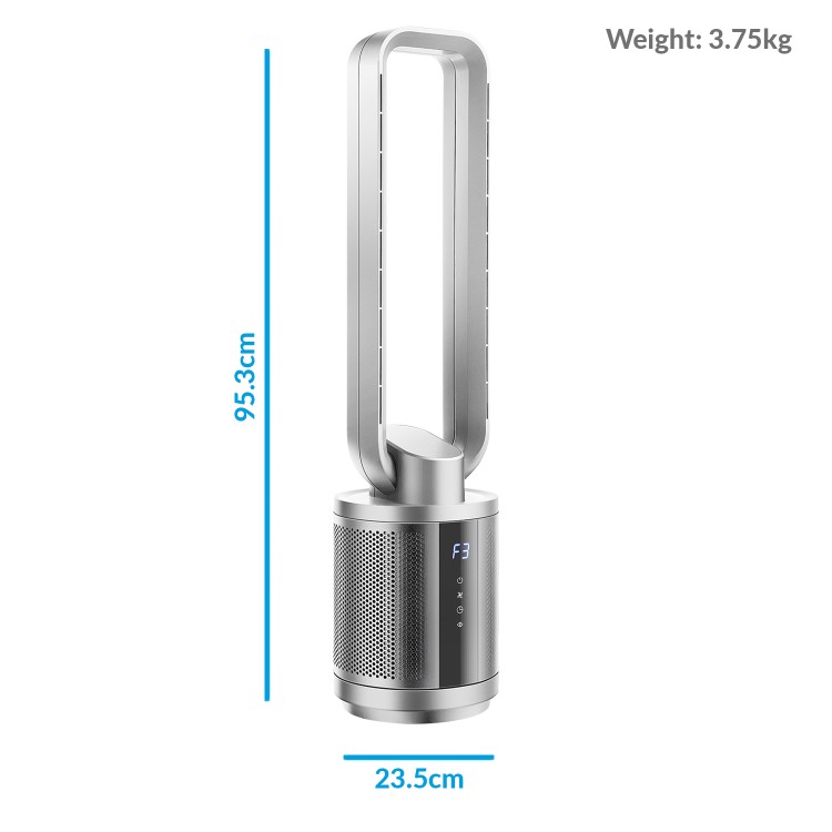GRADE A1 - 38 inch Quiet Pure Cool Bladeless HEPA Purifying Tower Fan with Remote Control Timer and Oscillation - Silver