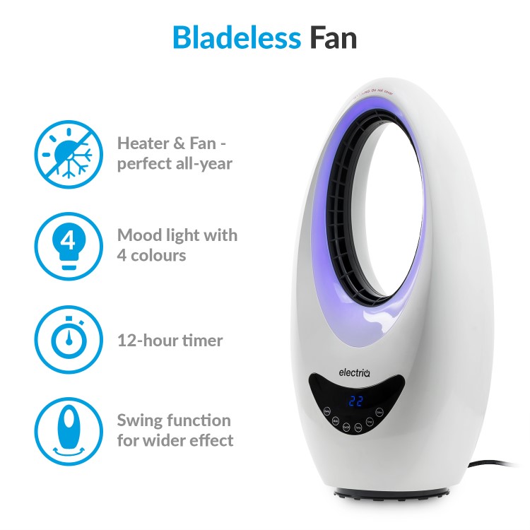 electriQ Bladeless Heater Fan 2kW with Optional Mood Light