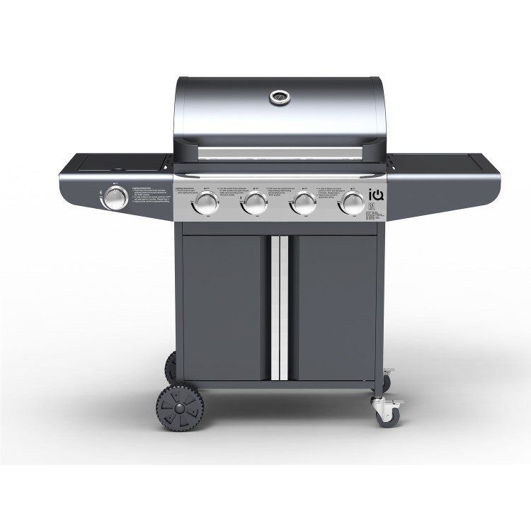 GRADE A2 - The Kentucky Premium 4 Burner Black Gas BBQ - Includes BBQ Cover and Utensils Set