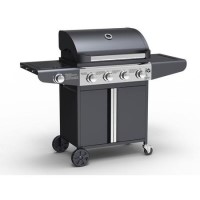 GRADE A2 - The Kentucky Premium 4 Burner Black Gas BBQ - Includes BBQ Cover and Utensils Set
