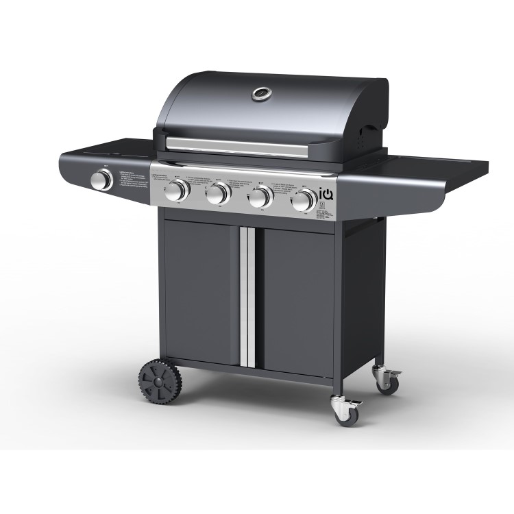 GRADE A2 - The Kentucky Premium 4 Burner Black Gas BBQ - Includes BBQ Cover and Utensils Set