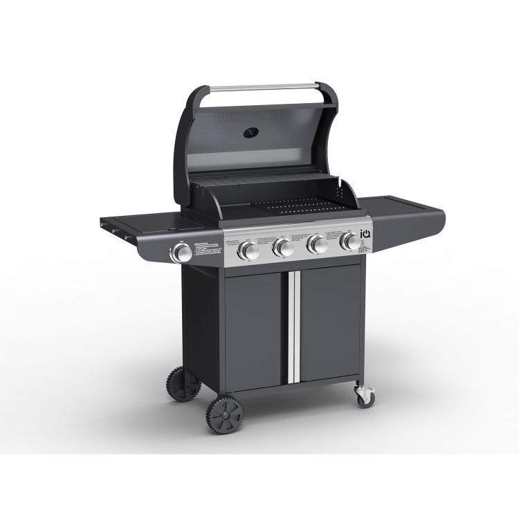 GRADE A2 - The Kentucky Premium 4 Burner Black Gas BBQ - Includes BBQ Cover and Utensils Set