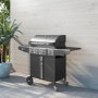 GRADE A2 - The Kentucky Premium 4 Burner Black Gas BBQ - Includes BBQ Cover and Utensils Set