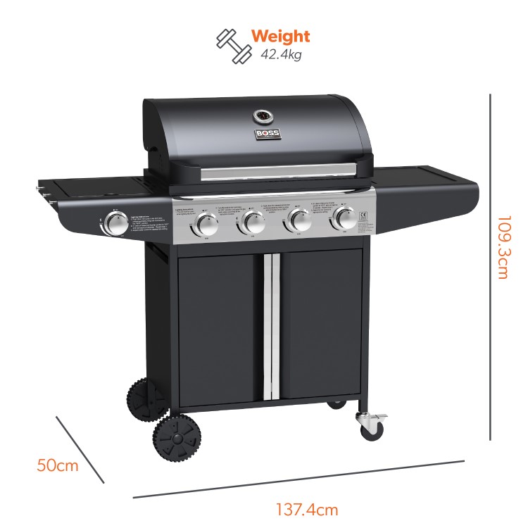 Refurbished Boss Grill Kentucky Premium 4 Burner Gas BBQ Grill - Black