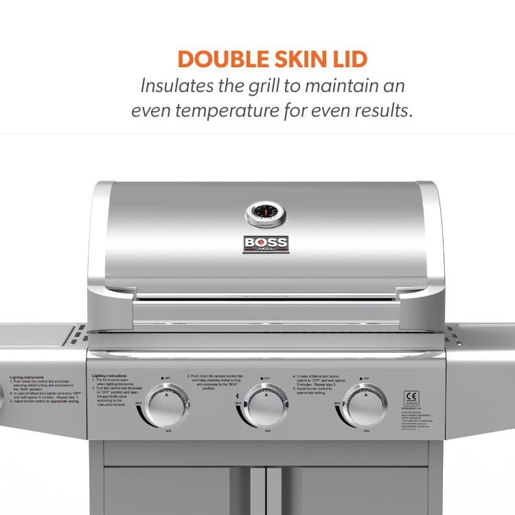 Refurbished Boss Grill Kentucky Premium - 4 Burner Gas BBQ Grill with Side Burner - Stainless Steel
