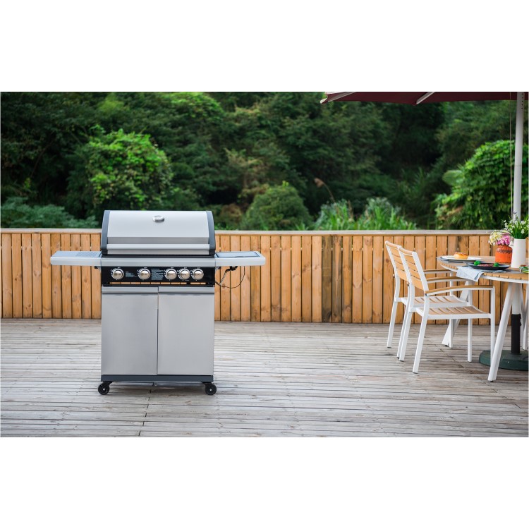 GRADE A2 - The Alabama Elite 4 Burner Gas BBQ in Stainless Steel - Includes BBQ Cover