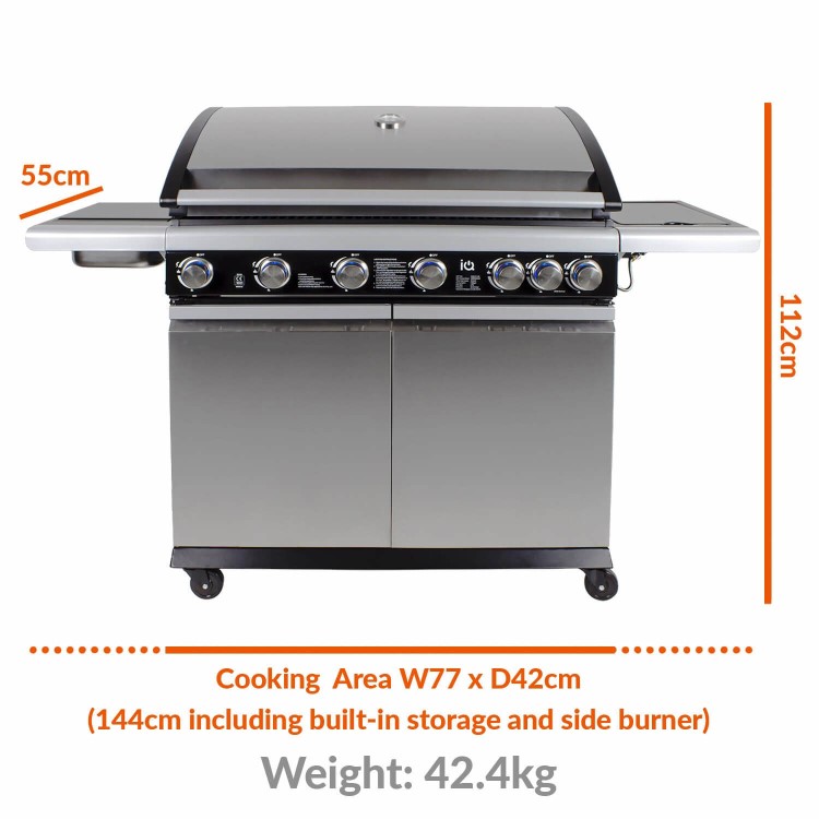 GRADE A2 - The Alabama Elite 6 Burner Gas BBQ In Stainless Steel