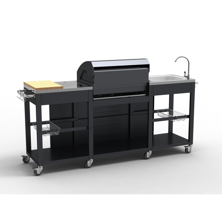 Refurbished Boss Grill Texas Outdoor Kitchen - 4 Burner Gas BBQ Grill with Side Burner - Black