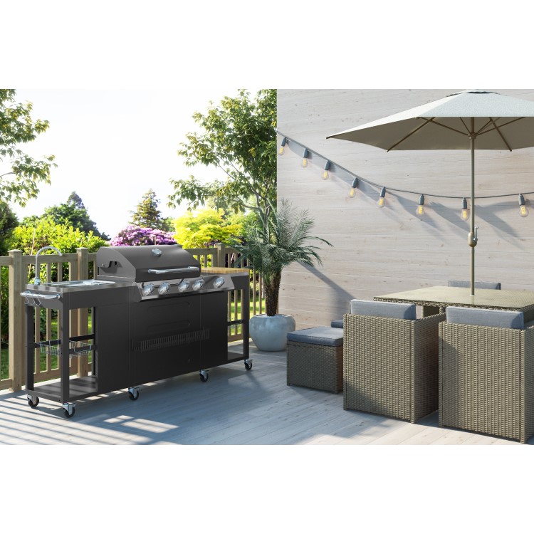 Refurbished Boss Grill Texas Outdoor Kitchen - 4 Burner Gas BBQ Grill with Side Burner - Black