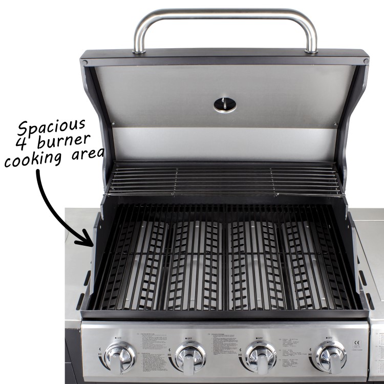 Refurbished Boss Grill Texas Outdoor Kitchen - 4 Burner Gas BBQ Grill with Side Burner - Black
