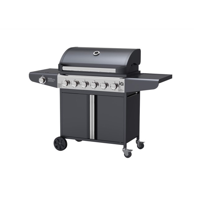 GRADE A3 - The Kentucky Premium 6 Burner Black Gas BBQ with Side Burner - Includes BBQ Cover and Utensil Set