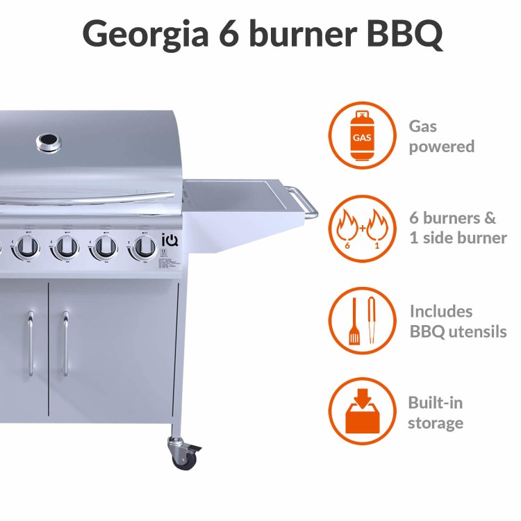 GRADE A2 - The Georgia Classic 6 + 1 Burner Gas BBQ in Silver.