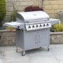 GRADE A2 - The Georgia Classic - 6 Burner Gas BBQ with Side Burner in Silver.