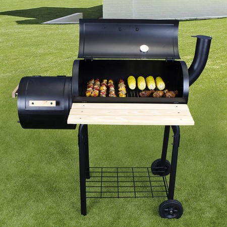 Black Barrel Charcoal Smoker BBQ - Includes BBQ Cover and Utensil Set
