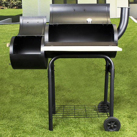 Black Barrel Charcoal Smoker BBQ - Includes BBQ Cover and Utensil Set