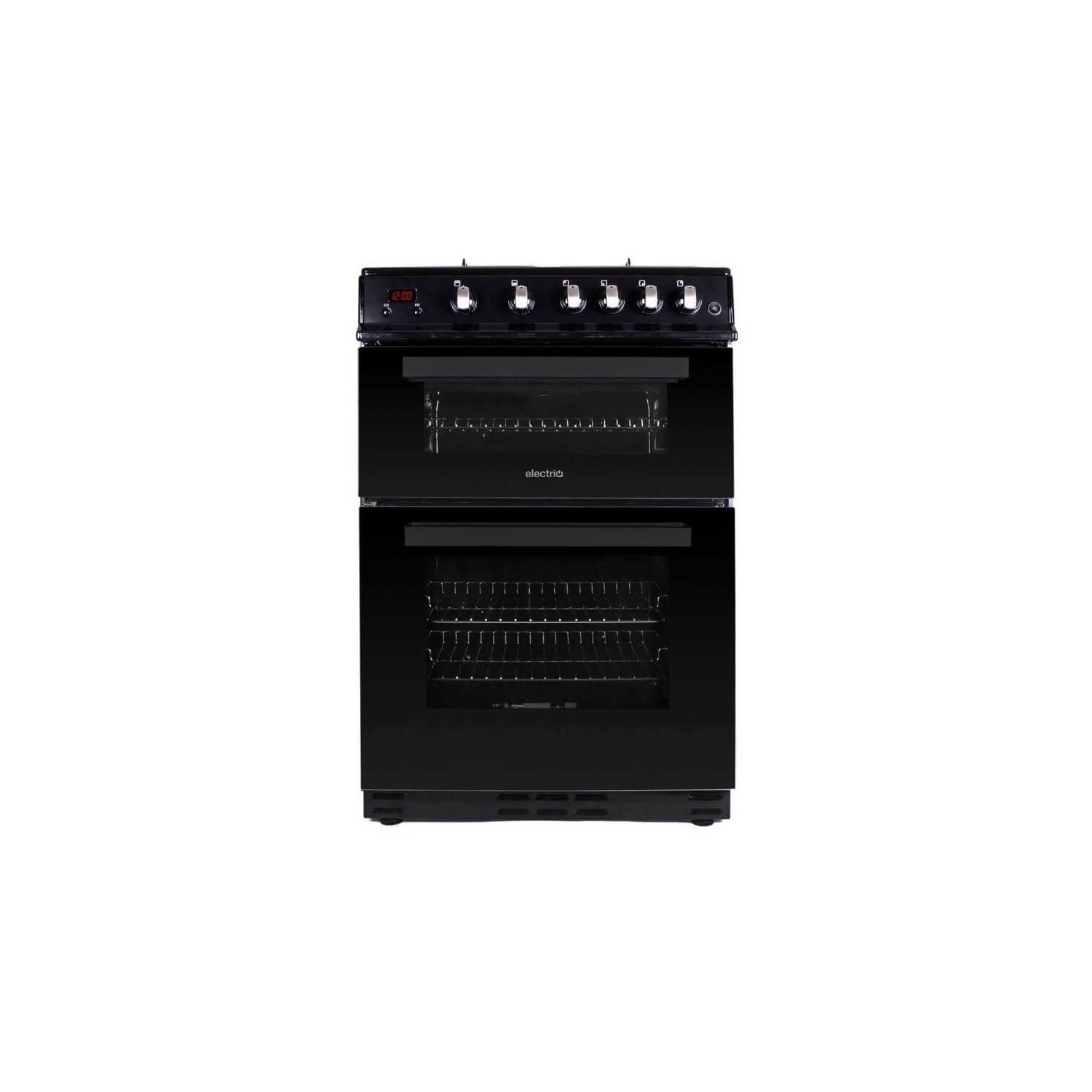 GRADE A3 electriQ 60cm Dual Fuel Cooker with Double Oven Black