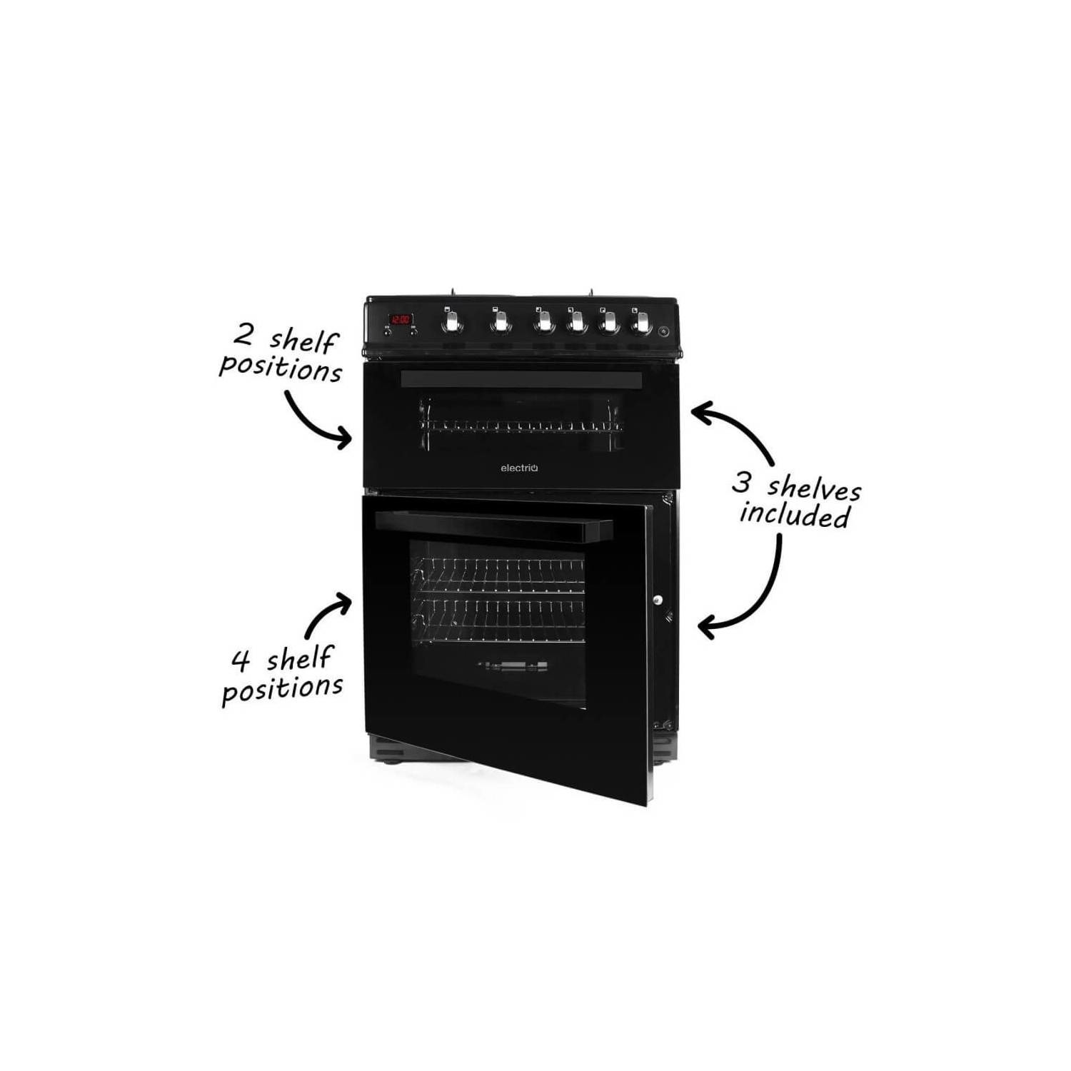 GRADE A3 electriQ 60cm Dual Fuel Cooker with Double Oven Black