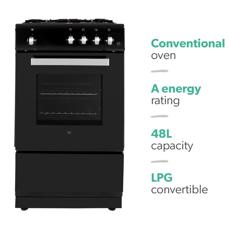 electriQ 50cm Gas Cooker - Black