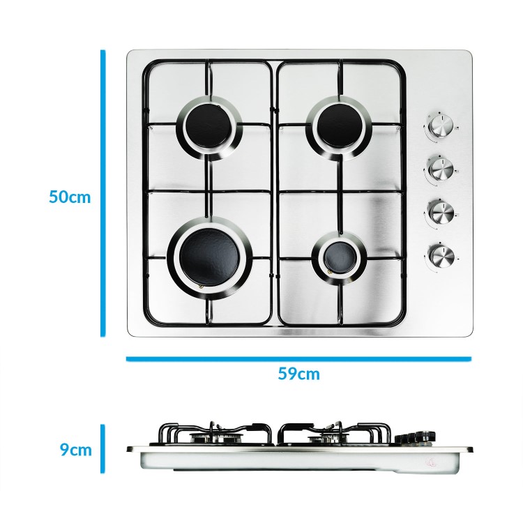 GRADE A2 - electriQ 60cm Stainless Steel 4 Burner Gas Hob