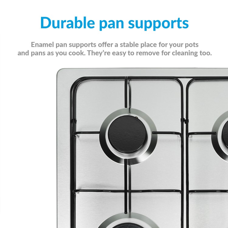 GRADE A2 - electriQ 60cm Stainless Steel 4 Burner Gas Hob
