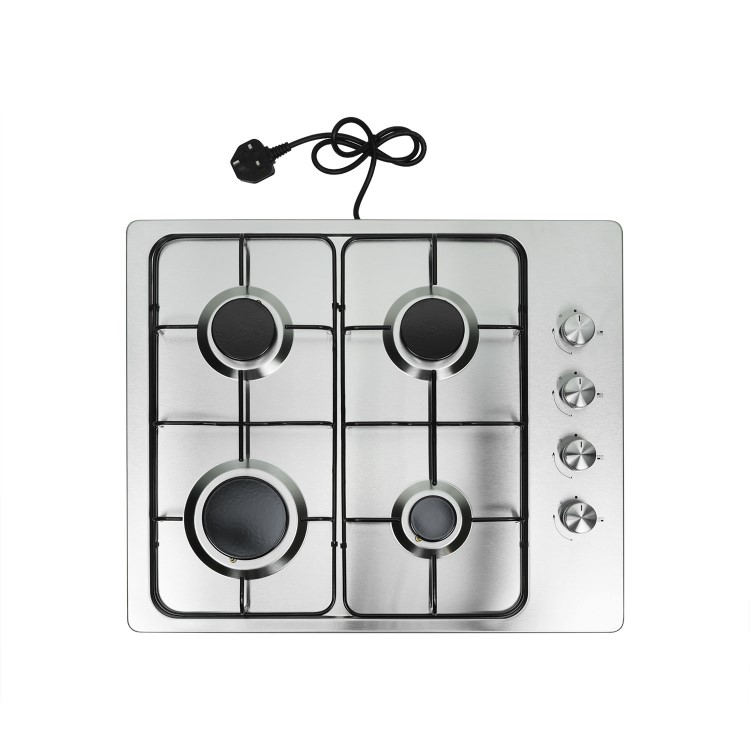 GRADE A2 - electriQ 60cm Stainless Steel 4 Burner Gas Hob