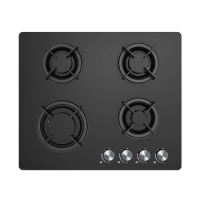 GRADE A2 - electriQ 60cm Black Glass on Gas Hob 4 Burner Gas Hob