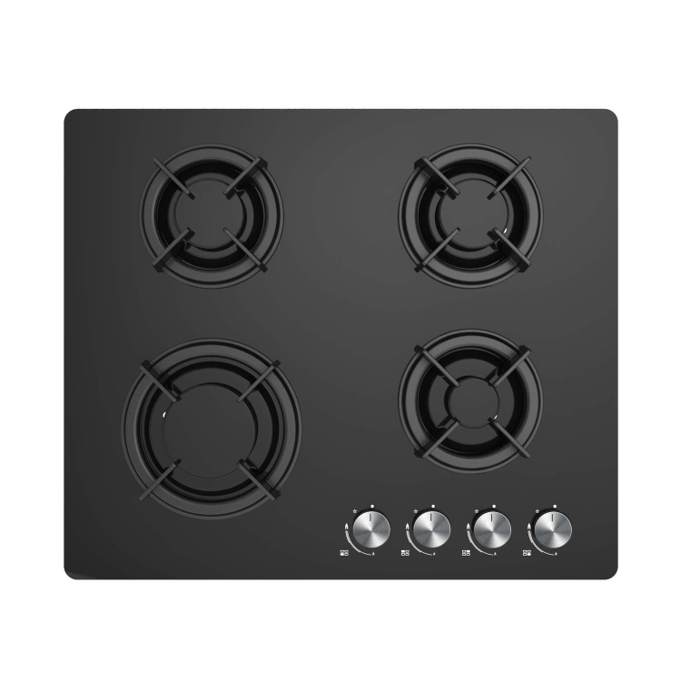 GRADE A2 - electriQ 60cm Black Glass on Gas Hob 4 Burner Gas Hob