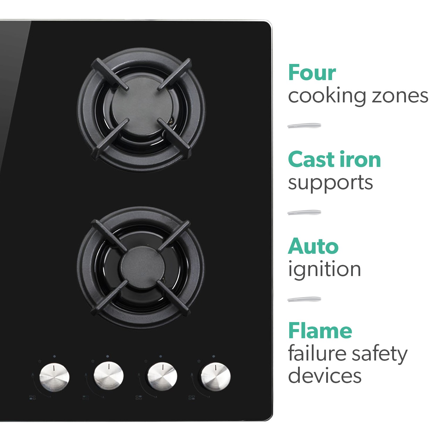 MILLAR GH6040XEB-ET 60cm Built-in 4 Burner Black Gas on Glass Hob/Cooker/Cooktop with FFD