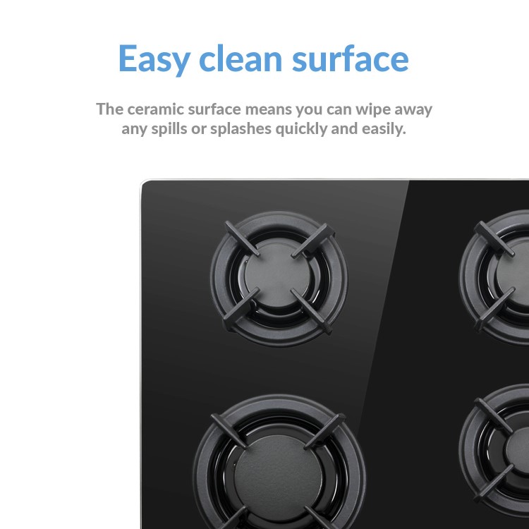 GRADE A1 - electriQ 60cm Black Glass on Gas Hob 4 Burner Gas Hob
