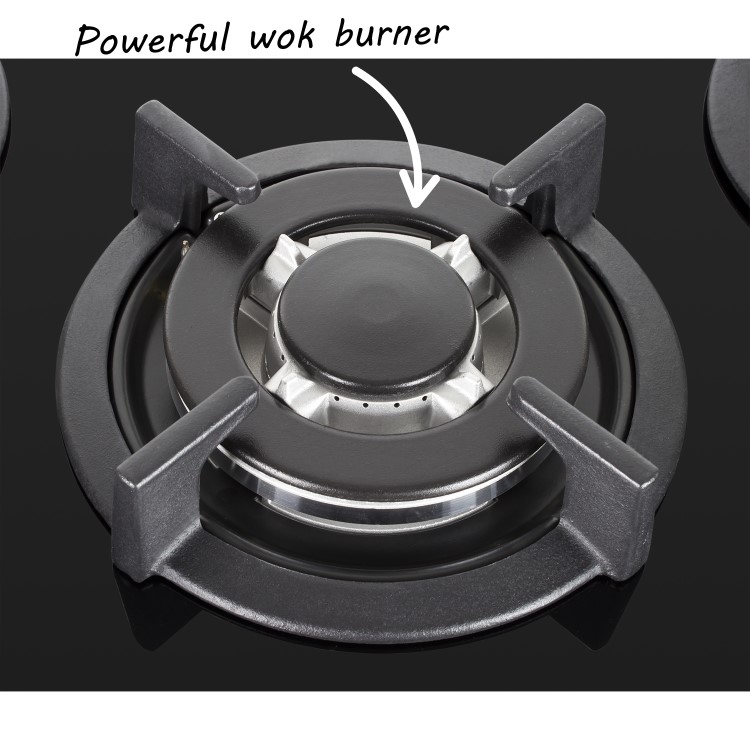 GRADE A1 - electriQ 70cm Black Glass on Gas 5 Burner Hob