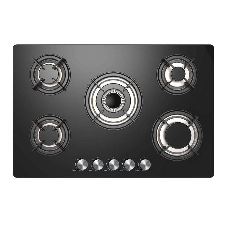 iQ 77cm Black Glass on Gas 5 Burner Gas Hob