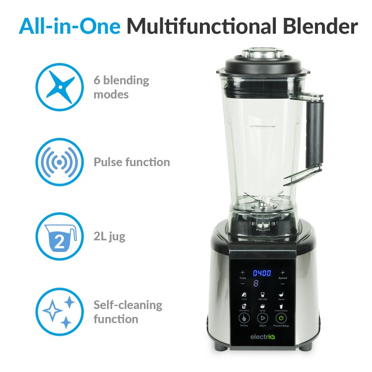 GRADE A2 - electriQ 1250W Multi Functional Blender - Smoothie and Soup Maker with Digital Controls - Black
