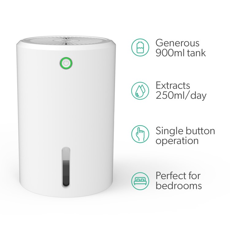 Refurbished electriQ Compact Ultra Quiet Dehumidifier with 900ml Tank