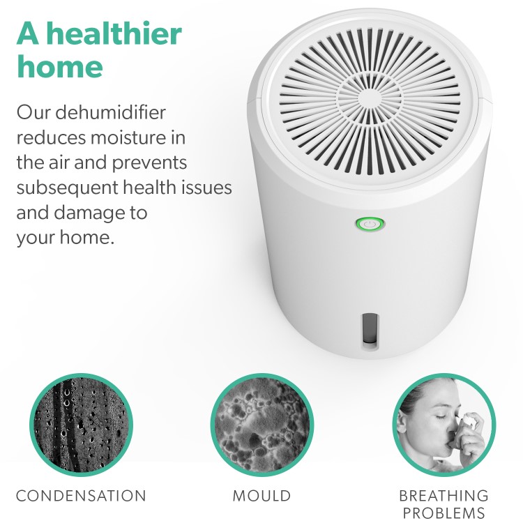 Refurbished electriQ Compact Ultra Quiet Dehumidifier with 900ml Tank