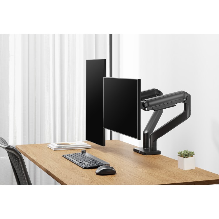 Box Opened electriQ Dual Premium Monitor Arm with USB A/C Ports For Up to x2 45" Screen